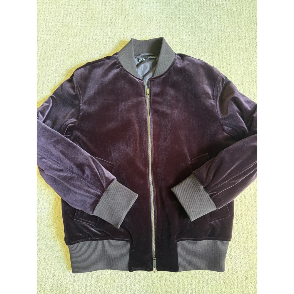 Zara Velvet Bomber Jacket Mens M Purple Like New Streetwear Casual Luxury
